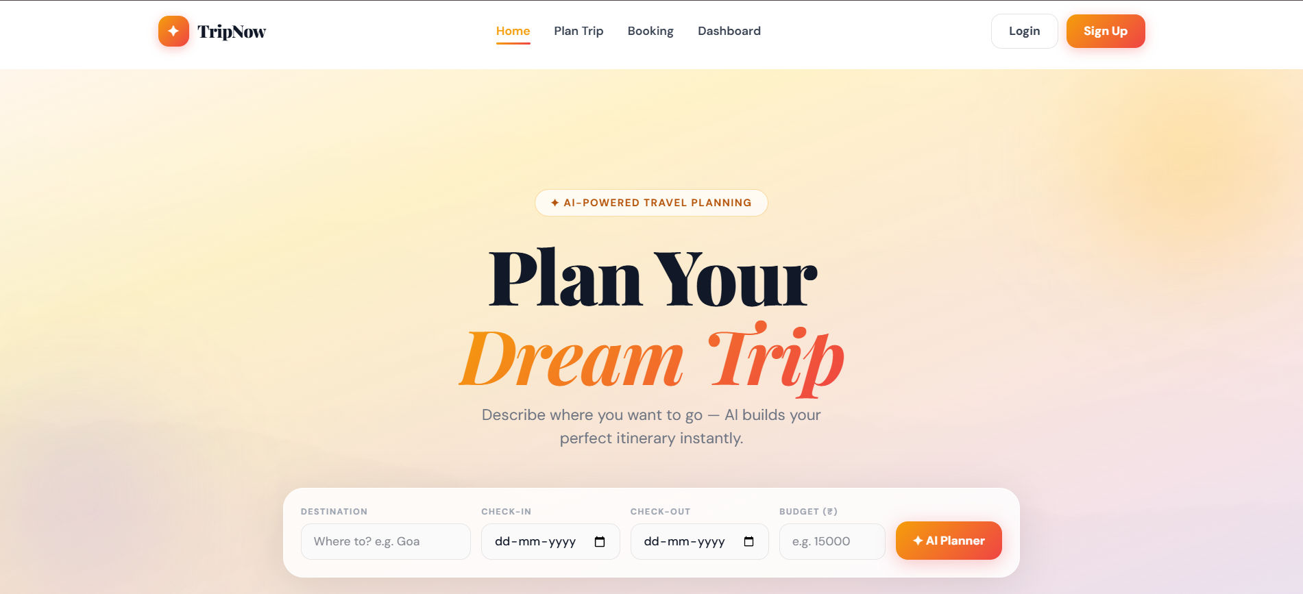 TripNow AI Travel Planner preview